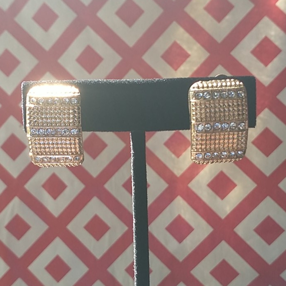 Gold tone and rhinestone clip-on earrings